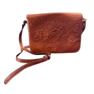Patricia Nash Brown Floral Embossed Crossbody Bag